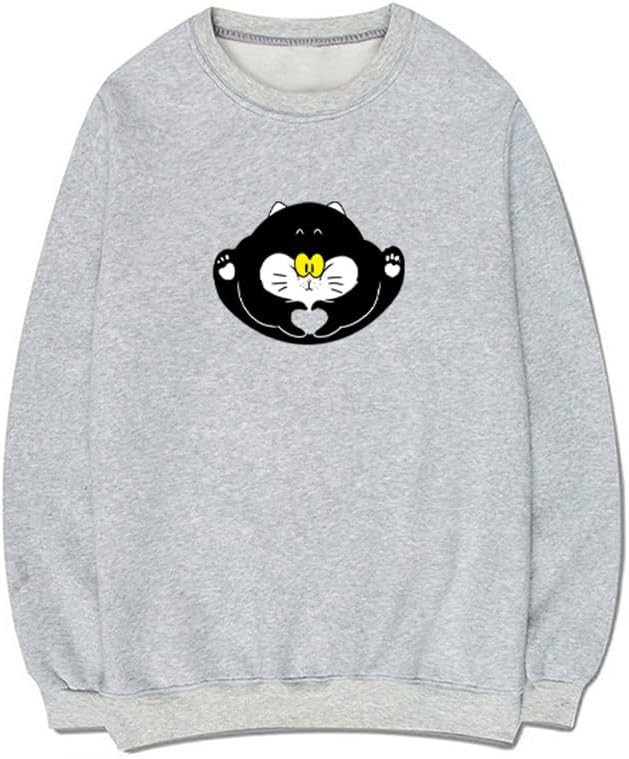 CORIRESHA Teen Cute Cat Crew Neck Long Sleeve Cotton Basic Pullover Sweatshirt