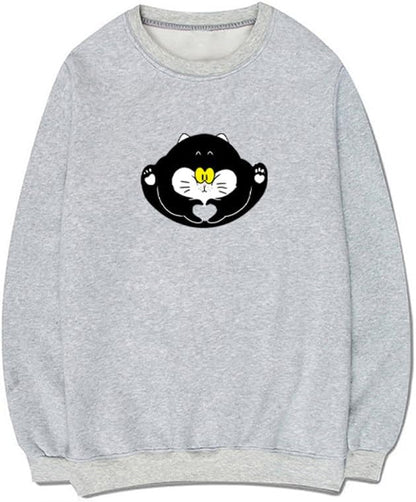 CORIRESHA Teen Cute Cat Crew Neck Long Sleeve Cotton Basic Pullover Sweatshirt