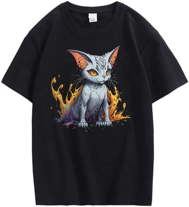 CORIRESHA Adolescente Lindo Gato Cuello Redondo Manga Corta Casual Verano Camiseta Básica