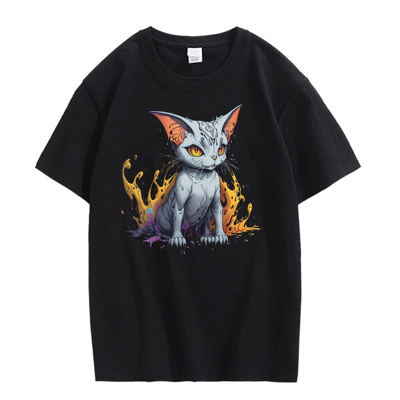CORIRESHA Teen Cute Cat Crewneck Short Sleeve Casual Summer Basic T-Shirt