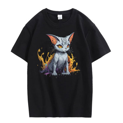 CORIRESHA Adolescente Lindo Gato Cuello Redondo Manga Corta Casual Verano Camiseta Básica