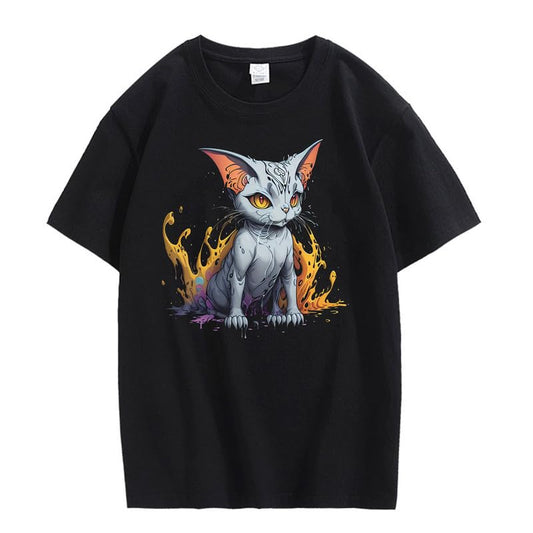 CORIRESHA Adolescente Lindo Gato Cuello Redondo Manga Corta Casual Verano Camiseta Básica