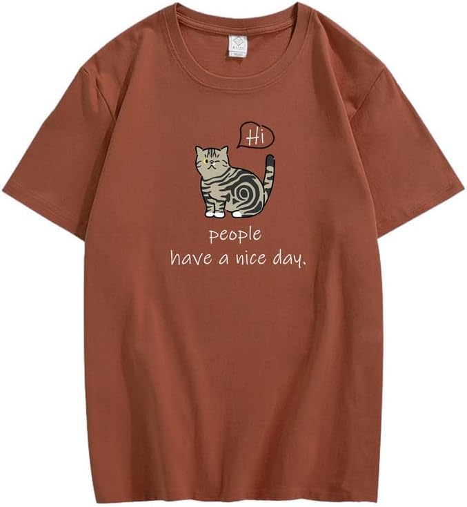CORIRESHA Adolescente Lindo Gato Cuello Redondo Manga Corta Casual Letra Personalizada Camiseta