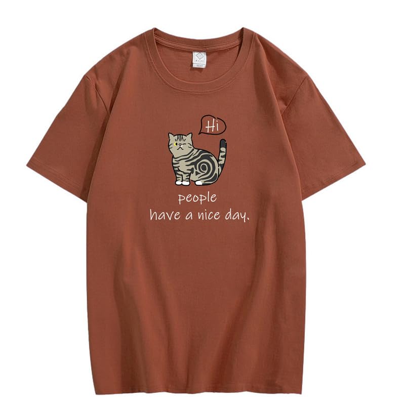 CORIRESHA Adolescente Lindo Gato Cuello Redondo Manga Corta Casual Letra Personalizada Camiseta