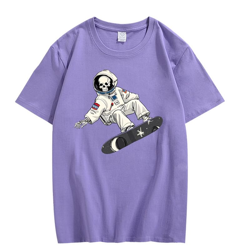 CORIRESHA Camiseta de astronauta con calavera para mujer, informal, cuello redondo, manga corta, para verano, skate