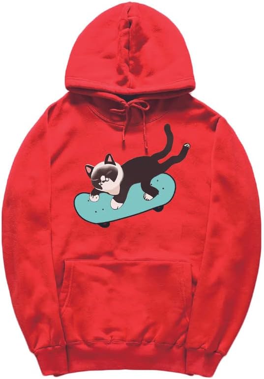CORIRESHA Teen Cat Lovers Hoodie Skateboard Casual Long Sleeve Soft Sweatshirt With Kangaroo Pocket
