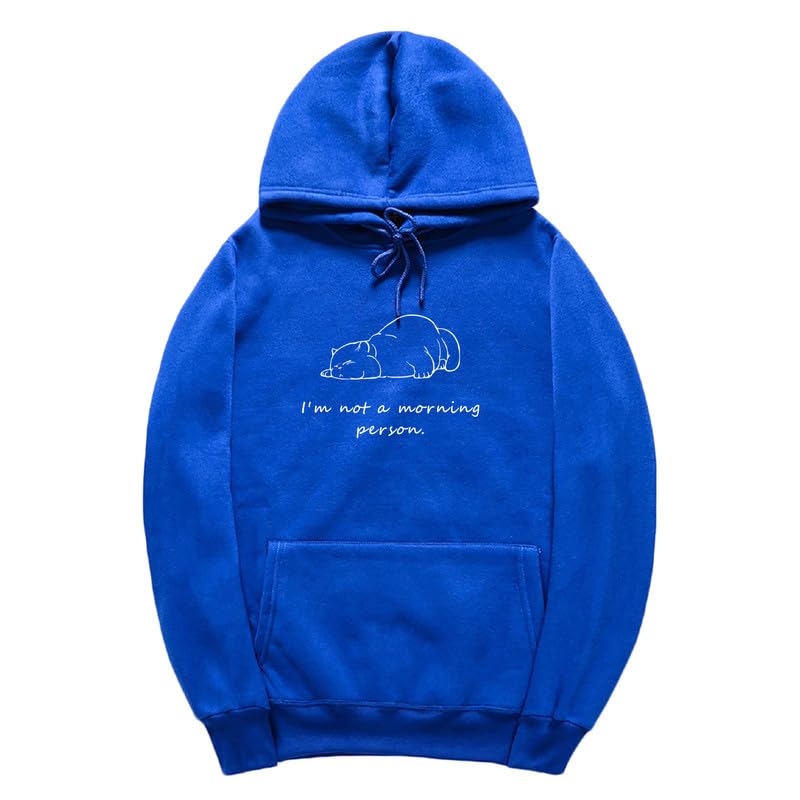 CORIRESHA Sudadera con capucha unisex con diseño de gato durmiendo, informal, de manga larga, con cordón y letras de algodón