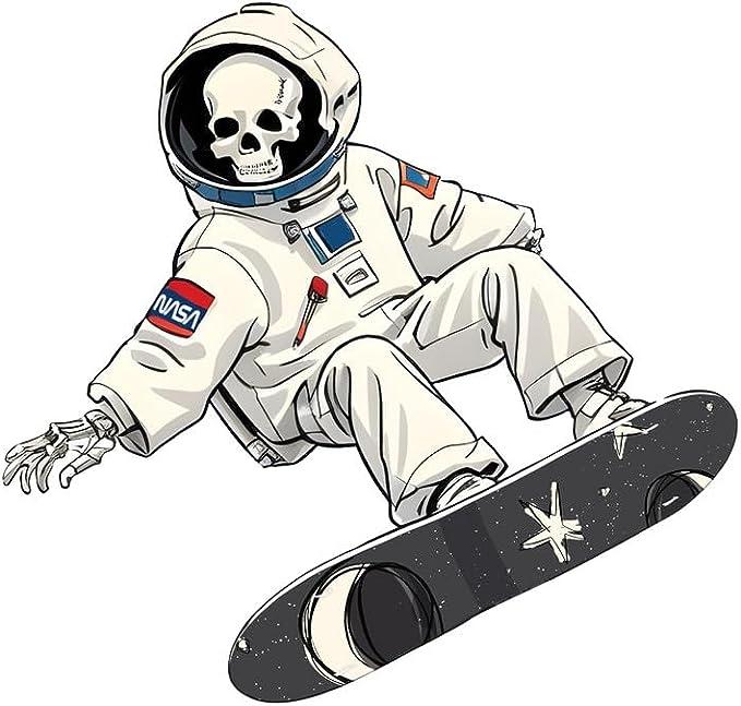 CORIRESHA Camiseta de astronauta con calavera para mujer, informal, cuello redondo, manga corta, para verano, skate