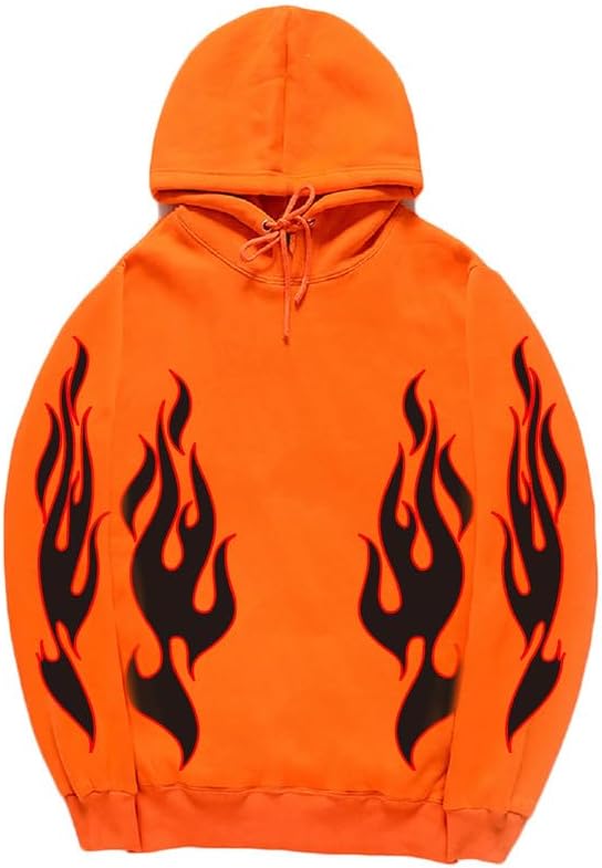 CORIRESHA Unisex Trendy Flame Hoodie Long Sleeve Drawstring Casual Y2K Aesthetic Sweatshirt