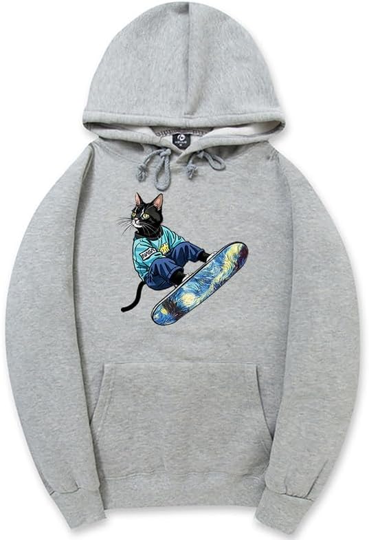 CORIRESHA Sudadera unisex con capucha para gato, informal, de manga larga, con cordón, básica, para monopatín