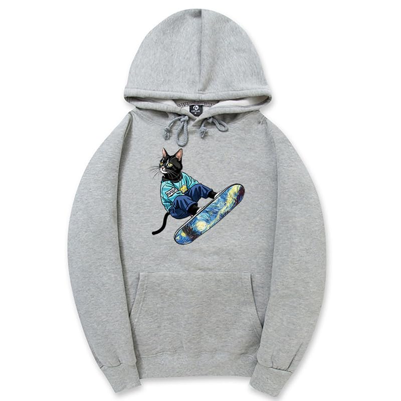 CORIRESHA Sudadera unisex con capucha para gato, informal, de manga larga, con cordón, básica, para monopatín