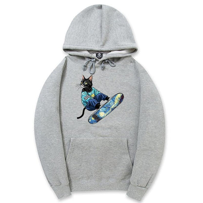 CORIRESHA Sudadera unisex con capucha para gato, informal, de manga larga, con cordón, básica, para monopatín