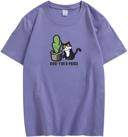 CORIRESHA Divertidos Gatos Blancos y Negros Camisetas de Cactus Ropa Casual de Verano para Adolescentes Kawaii