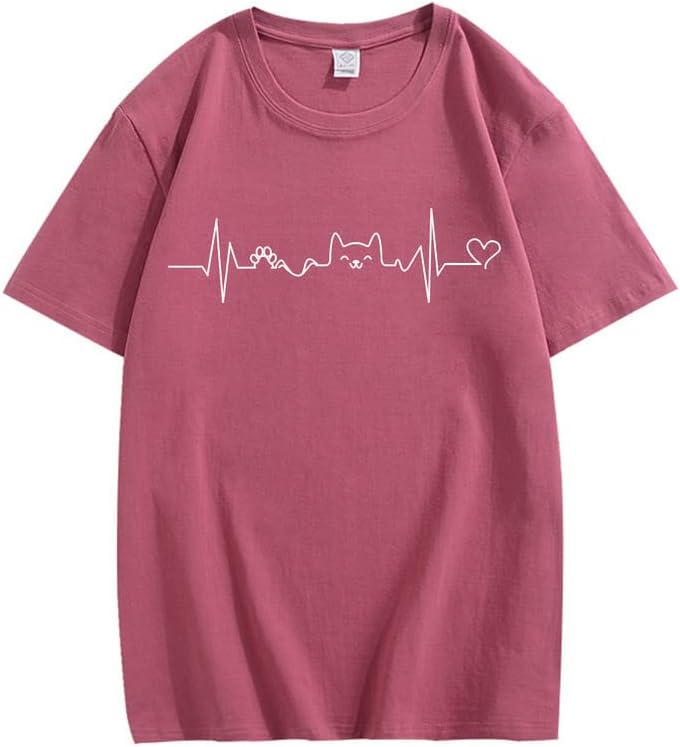 CORIRESHA Camisetas divertidas para amantes de los gatos con latido del corazón para adolescentes