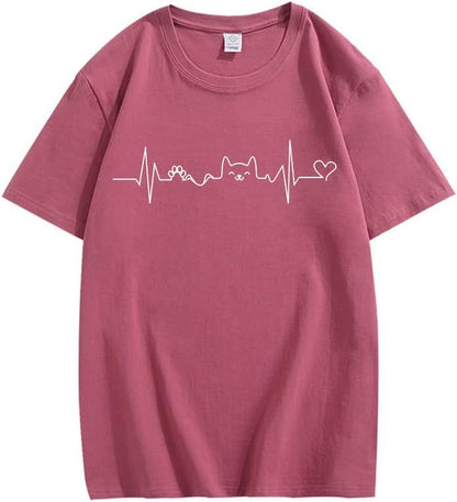 CORIRESHA Camisetas divertidas para amantes de los gatos con latido del corazón para adolescentes