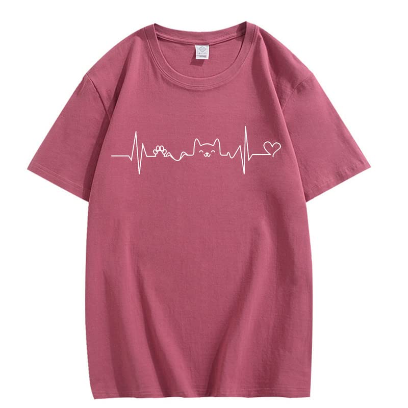 CORIRESHA Camisetas divertidas para amantes de los gatos con latido del corazón para adolescentes