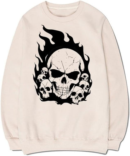 CORIRESHA Teen Skull Flame Long Sleeve Cotton Y2K Aesthetic Halloween Sweatshirt