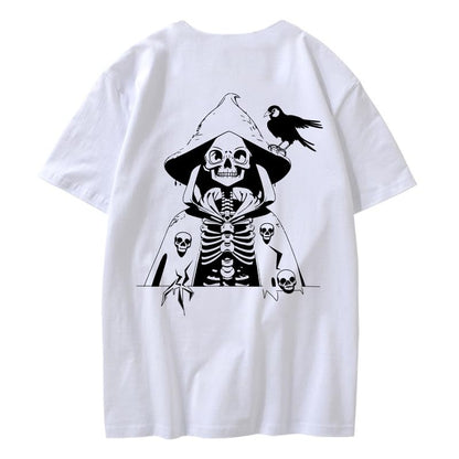 CORIRESHA Camiseta con estampado de calavera para adolescentes, cuello redondo, manga corta, informal, de algodón, disfraz de Halloween