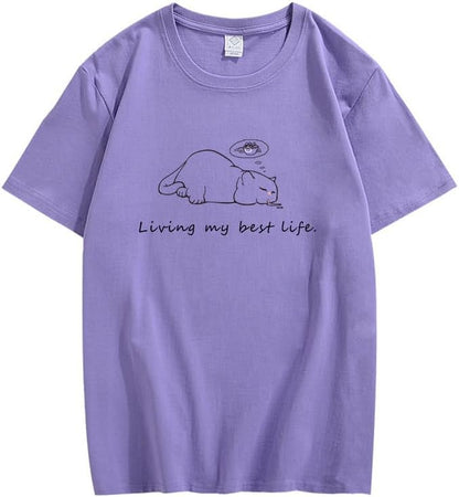 CORIRESHA Camisetas unisex con cuello redondo y manga corta con letras lindas