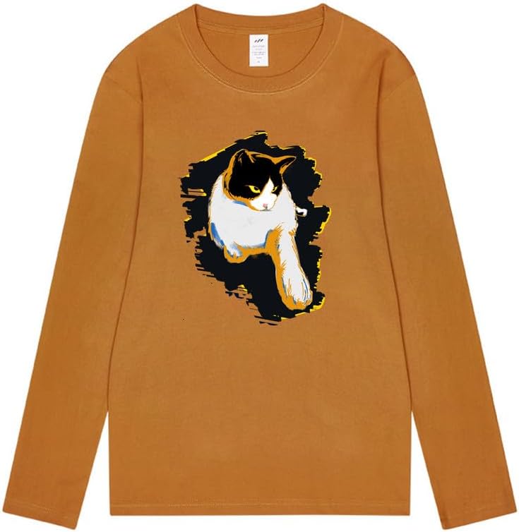 CORIRESHA Teen Cute Cat Crew Neck Long Sleeve Casual Soft Cotton T-Shirt