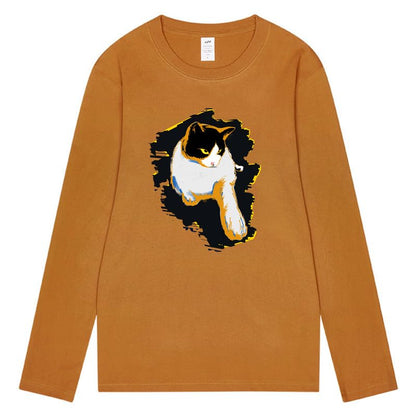 CORIRESHA Teen Cute Cat Crew Neck Long Sleeve Casual Soft Cotton T-Shirt