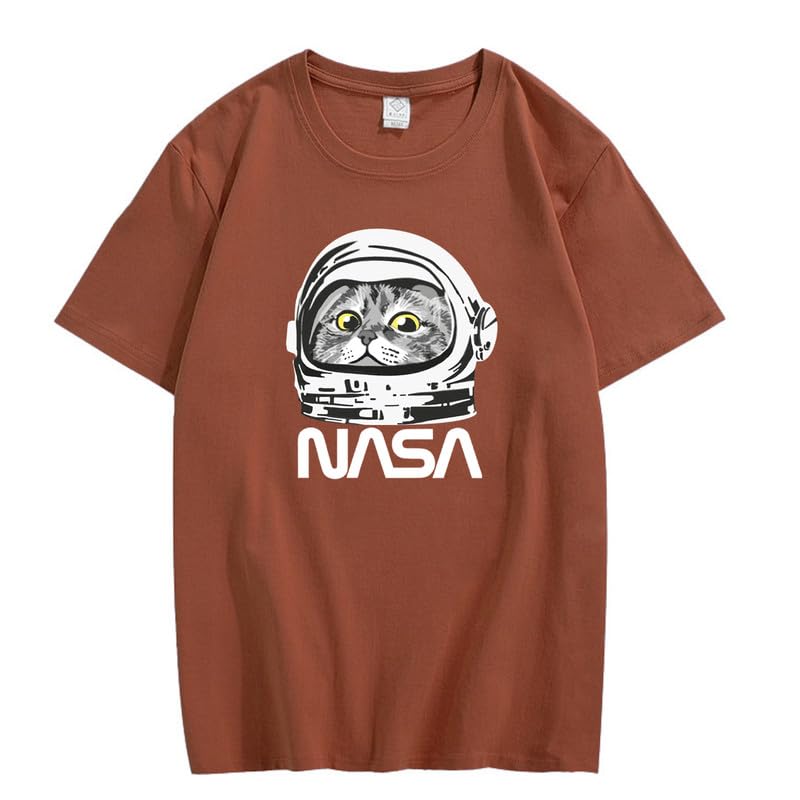 CORIRESHA Camiseta adolescente de la NASA cuello redondo manga corta lindo top para los amantes de los gatos