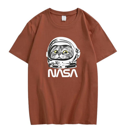 CORIRESHA Camiseta adolescente de la NASA cuello redondo manga corta lindo top para los amantes de los gatos