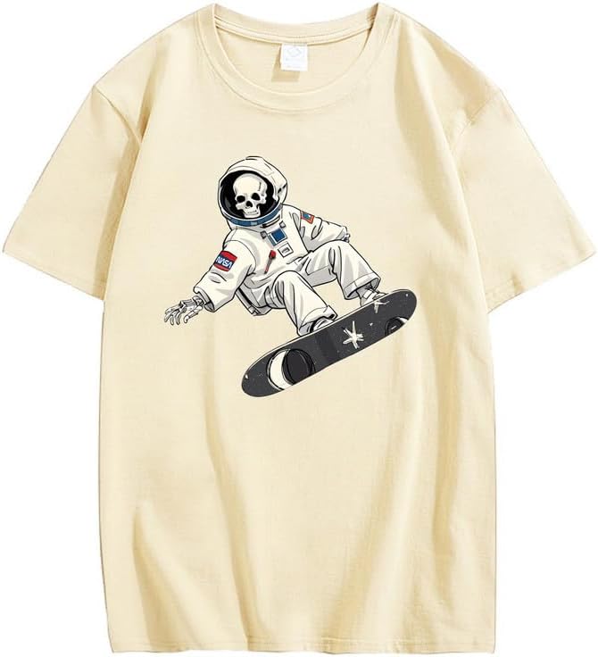 CORIRESHA Camiseta de astronauta con calavera para mujer, informal, cuello redondo, manga corta, para verano, skate