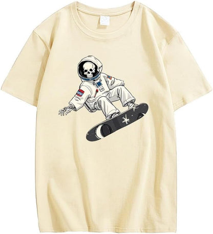 CORIRESHA Camiseta de astronauta con calavera para mujer, informal, cuello redondo, manga corta, para verano, skate