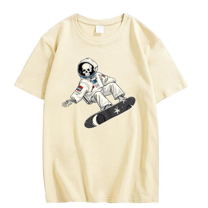CORIRESHA Camiseta de astronauta con calavera para mujer, informal, cuello redondo, manga corta, para verano, skate