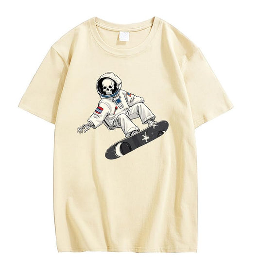 CORIRESHA Camiseta de astronauta con calavera para mujer, informal, cuello redondo, manga corta, para verano, skate