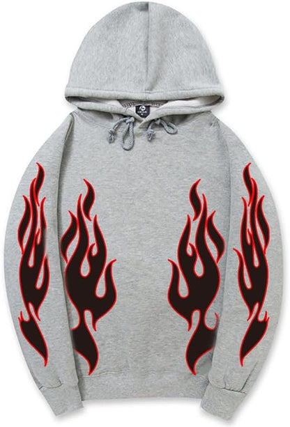 CORIRESHA Unisex Trendy Flame Hoodie Long Sleeve Drawstring Casual Y2K Aesthetic Sweatshirt