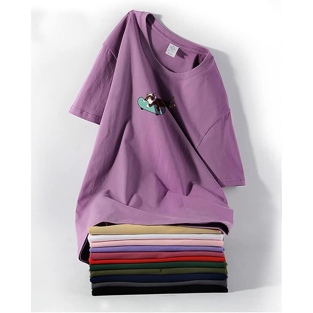 CORIRESHA Hombres Mujeres Monopatín Gato Cuello Redondo Manga Corta Suelta Tallas Grandes Camisetas