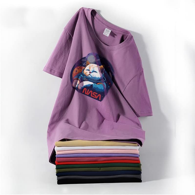 CORIRESHA Camiseta holgada de manga corta con cuello redondo de la NASA y gato lindo para adolescentes