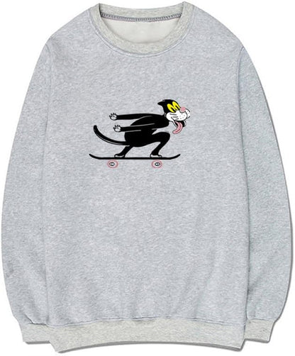 CORIRESHA Unisex Cute Cat Crewneck Long Sleeves Casual Cotton Skateboard Sweatshirts