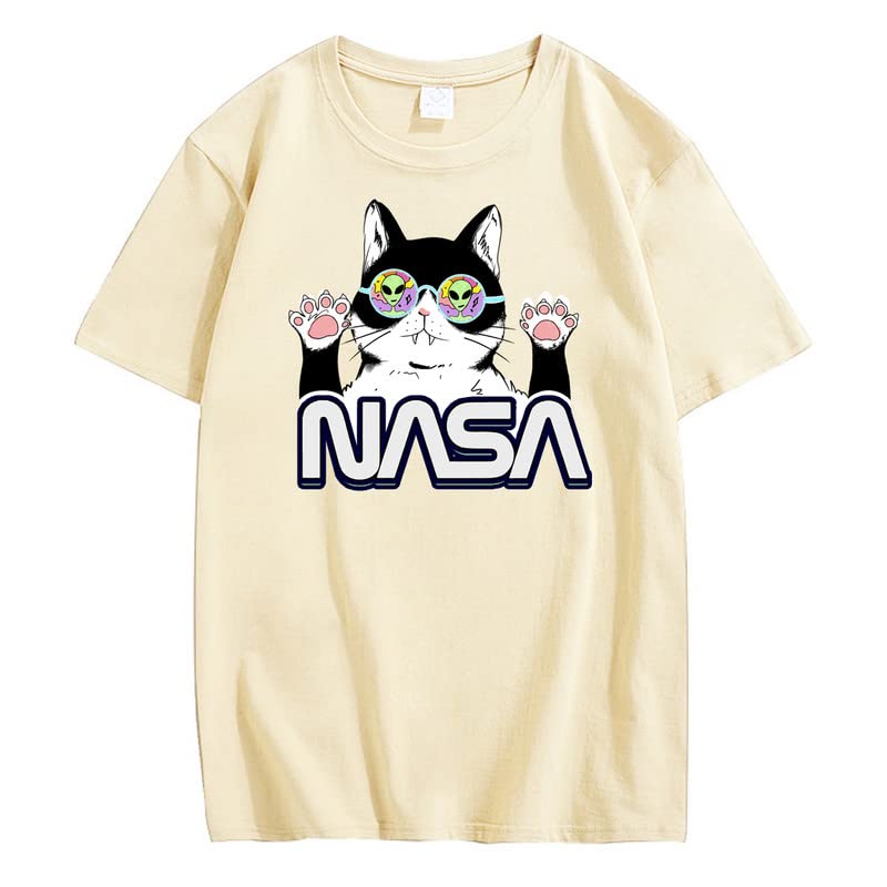CORIRESHA Teen's NASA T-Shirt Casual Crewneck Short Sleeve Cute Cat Top