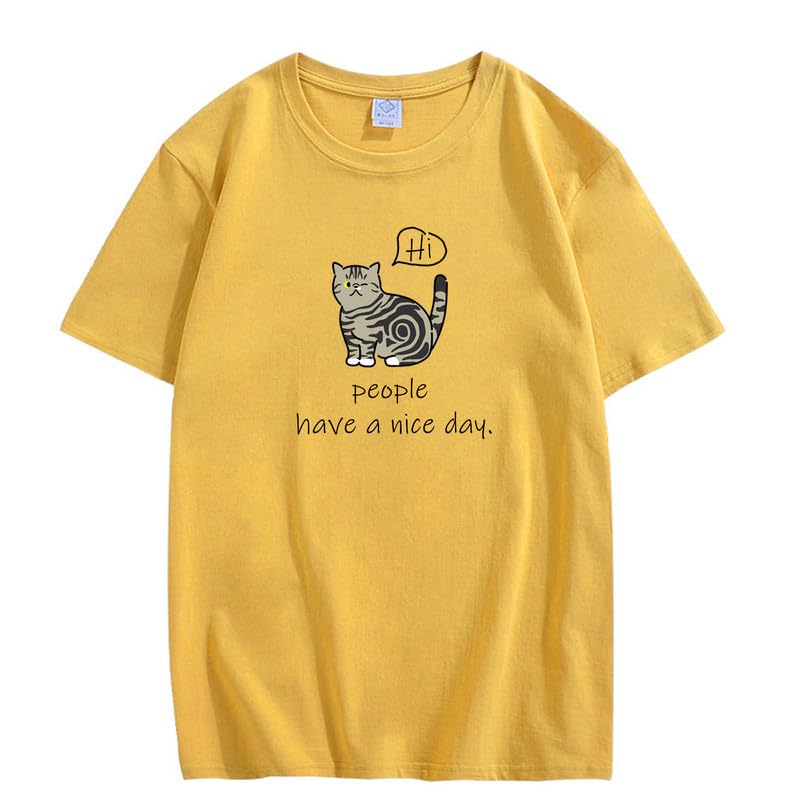 CORIRESHA Adolescente Lindo Gato Cuello Redondo Manga Corta Casual Letra Personalizada Camiseta