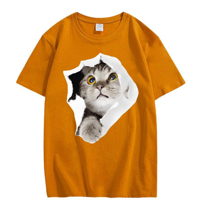 CORIRESHA Teen's Cute Cat Crew Neck Short Sleeve Casual Cozy Cotton T-Shirt