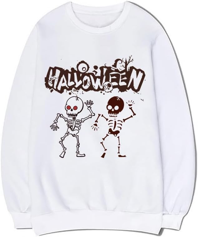 CORIRESHA Unisex Halloween Skeleton Crew Neck Long Sleeves Y2K Aesthetic Gothic Sweatshirt