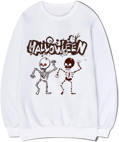 CORIRESHA Unisex Halloween Skeleton Crew Neck Long Sleeves Y2K Aesthetic Gothic Sweatshirt