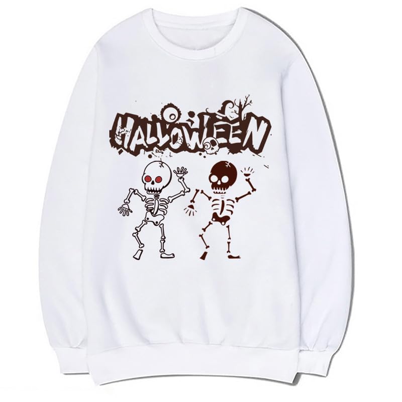 CORIRESHA Unisex Halloween Skeleton Crew Neck Long Sleeves Y2K Aesthetic Gothic Sweatshirt
