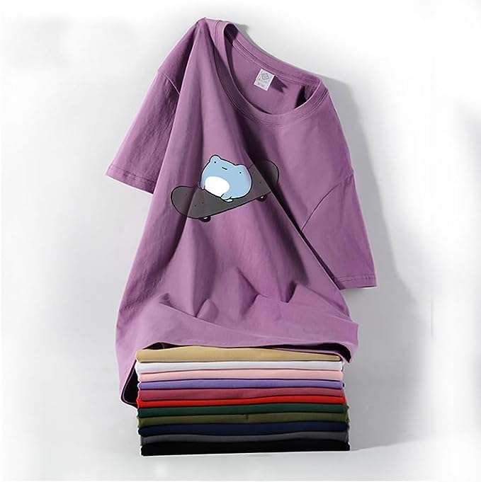 CORIRESHA Camiseta de skate de algodón de manga corta con cuello redondo y estampado de rana linda para adolescentes