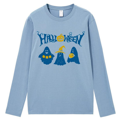 CORIRESHA Teen Ghost T-Shirt Crewneck Long Sleeve Cotton Harajuku Halloween Tops