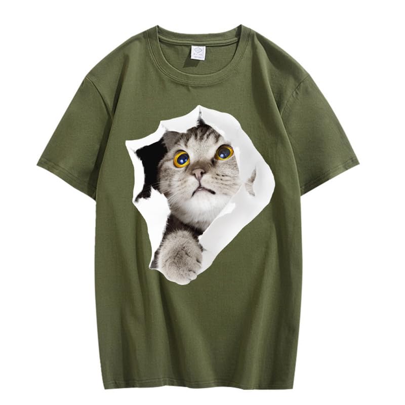 CORIRESHA Teen's Cute Cat Crew Neck Short Sleeve Casual Cozy Cotton T-Shirt