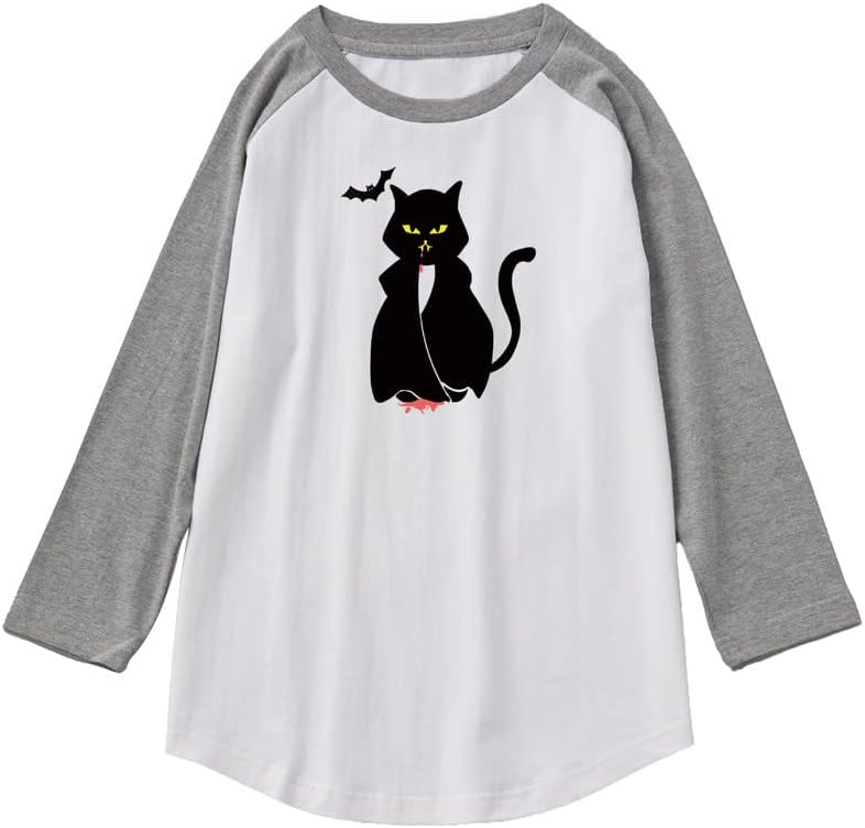 CORIRESHA Teen's Halloween Gothic T-Shirt Funny Cats Cotton Shoulder Sleeve Top