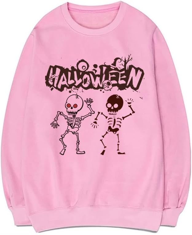 CORIRESHA Unisex Halloween Skeleton Crew Neck Long Sleeves Y2K Aesthetic Gothic Sweatshirt