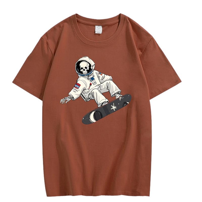 CORIRESHA Camiseta de astronauta con calavera para mujer, informal, cuello redondo, manga corta, para verano, skate
