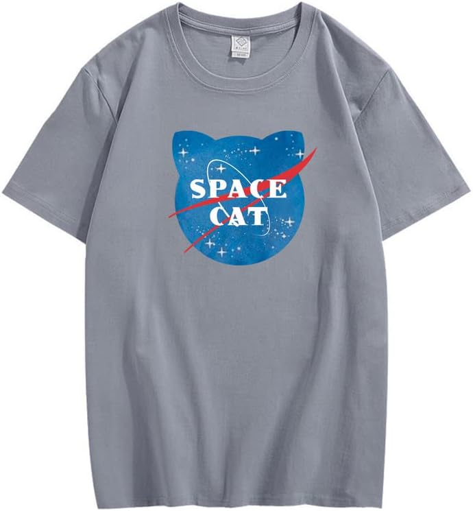 CORIRESHA Camiseta unisex de manga corta con estampado de gato espacial Kawaii