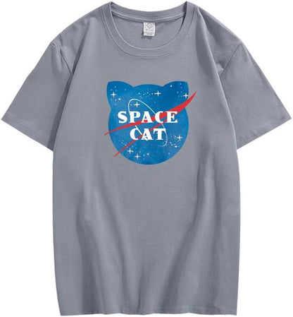 CORIRESHA Camiseta unisex de manga corta con estampado de gato espacial Kawaii