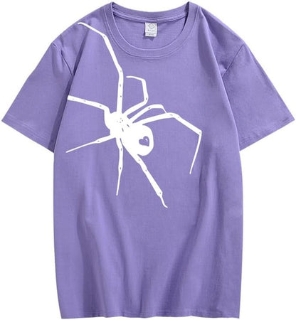 CORIRESHA Teen Halloween Spider Graphics T-Shirt Simple Crewneck Short Sleeve Summer Top
